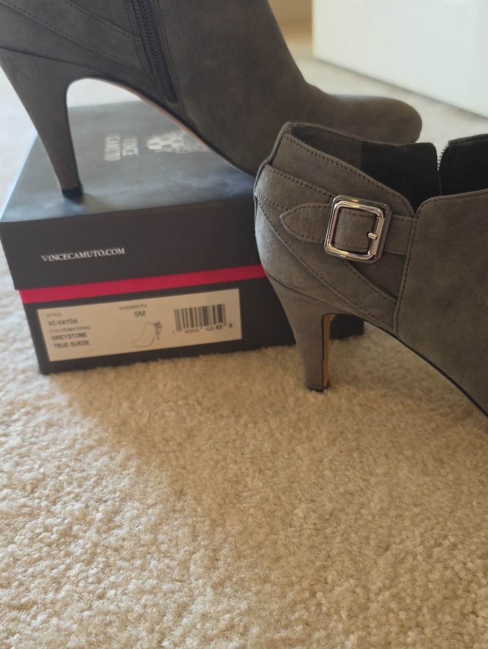 Vince Camuto Gray Suede Heeled Ankle Booties with Buckle Detail SIZE 9M